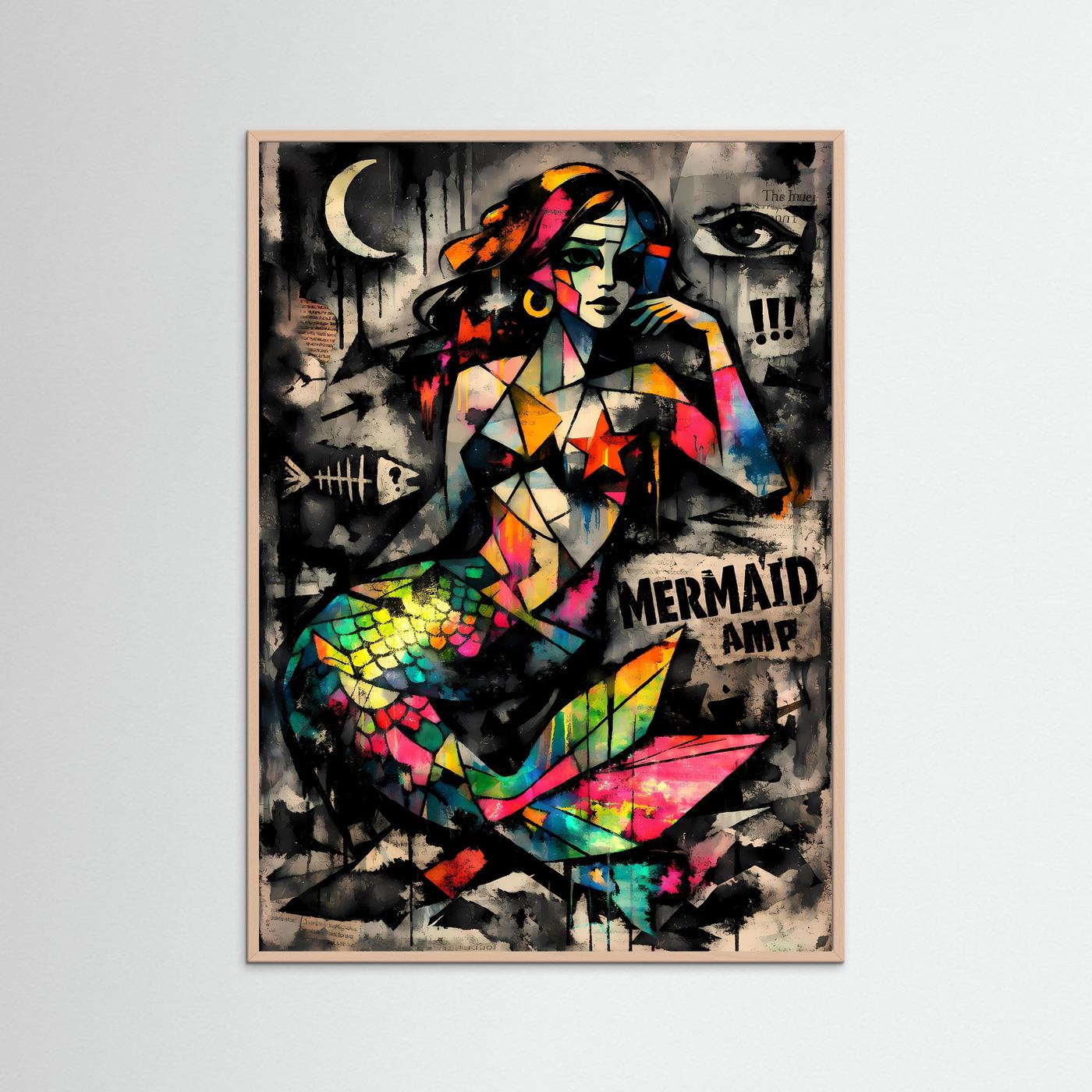 The Pop Art Mermaid | Luxuriöses Meerjungfrauen Poster Bunt & Dunkel | Abstraktes Kunstposter Hochformat