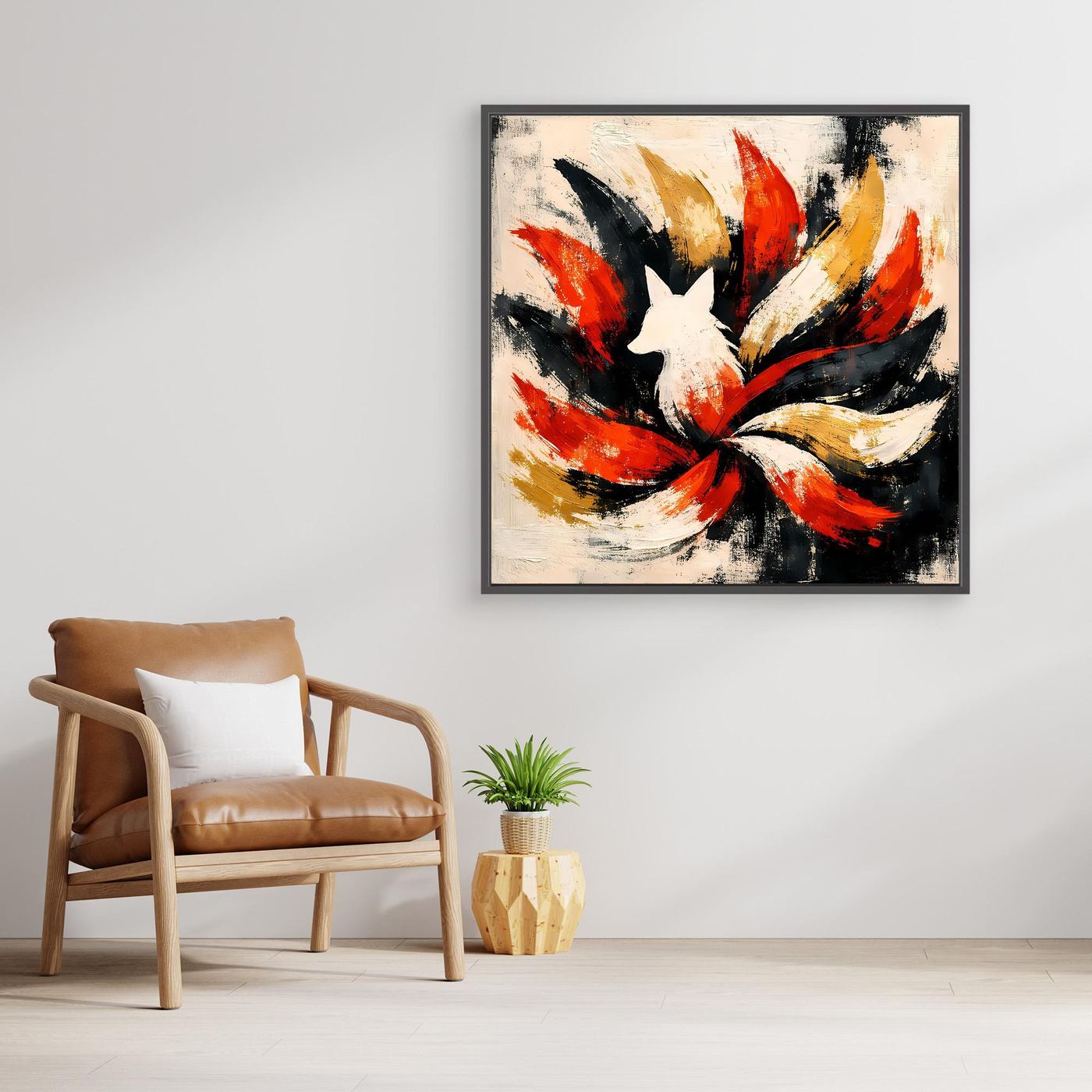 Leinwand Mythischer Neunschwänziger Fuchs Kitsune | Abstraktes Asia Fantasy Wandbild