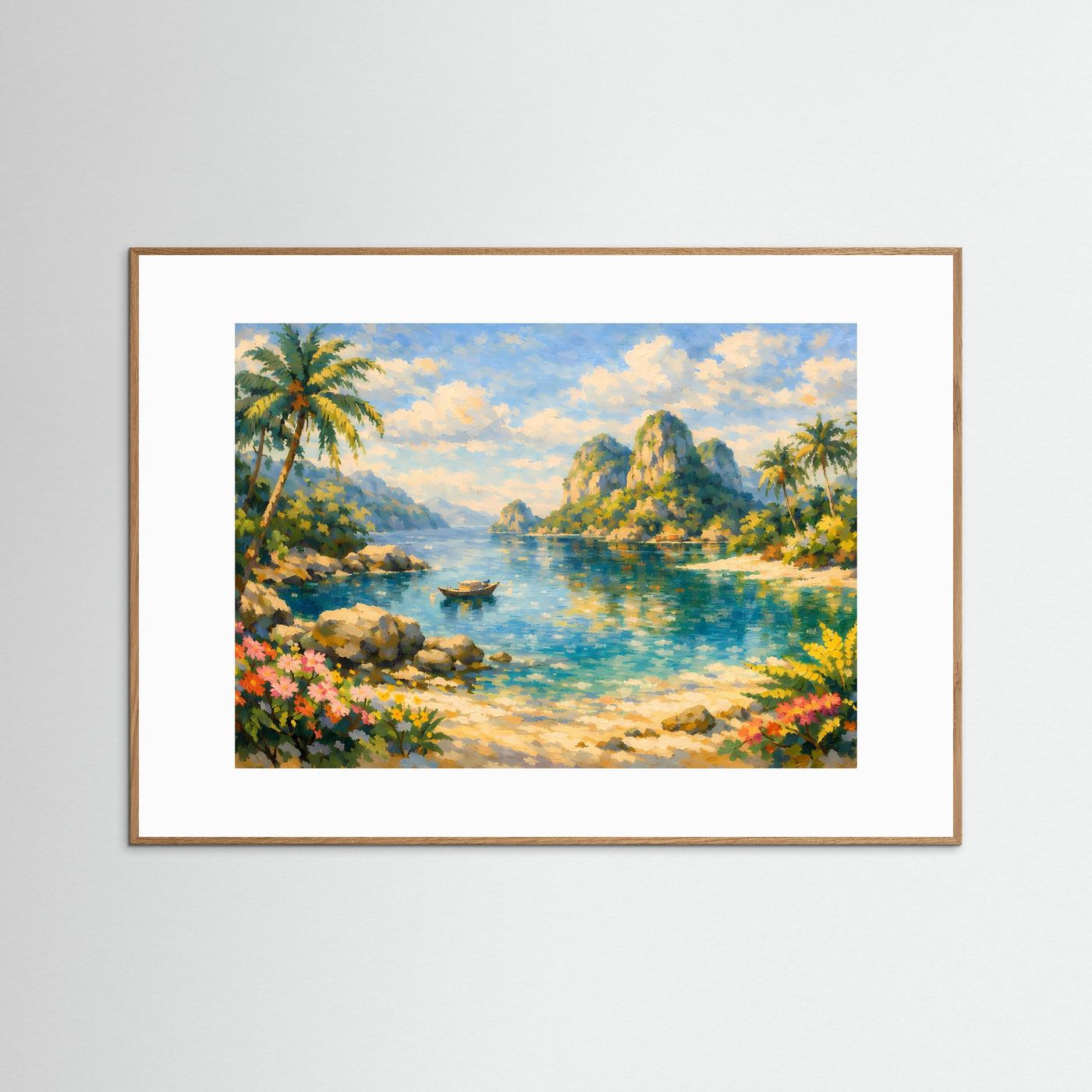 Tropische Paradies-Bucht | Ölmalerei Palmen & Strand Poster Querformat