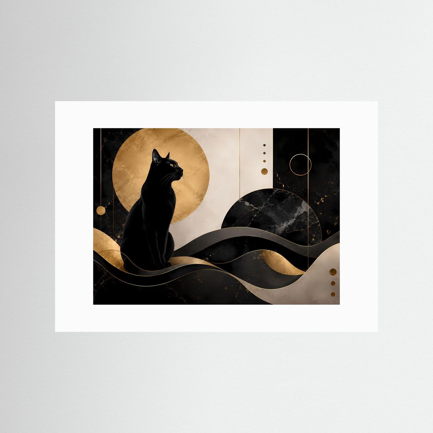 Schwarze Katze in Gold & Schwarz | Elegante abstrakte Katzenkunst