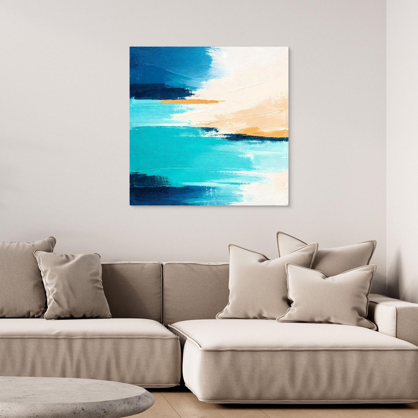 Leinwand Abstrakte Meeresbrise in Türkis und Beige | Modernes Acryl Wandbild