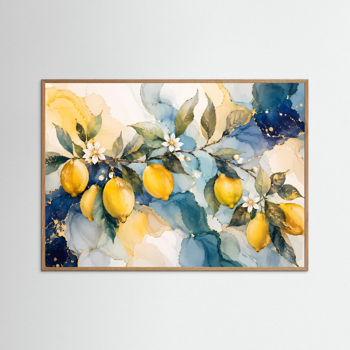 Zitronenzweige Poster | Mediterrane Zitronen Wandkunst | Botanische Alkohol Ink Kunst | Moderne Küche Leinwand | Italienisches Citrus Bild