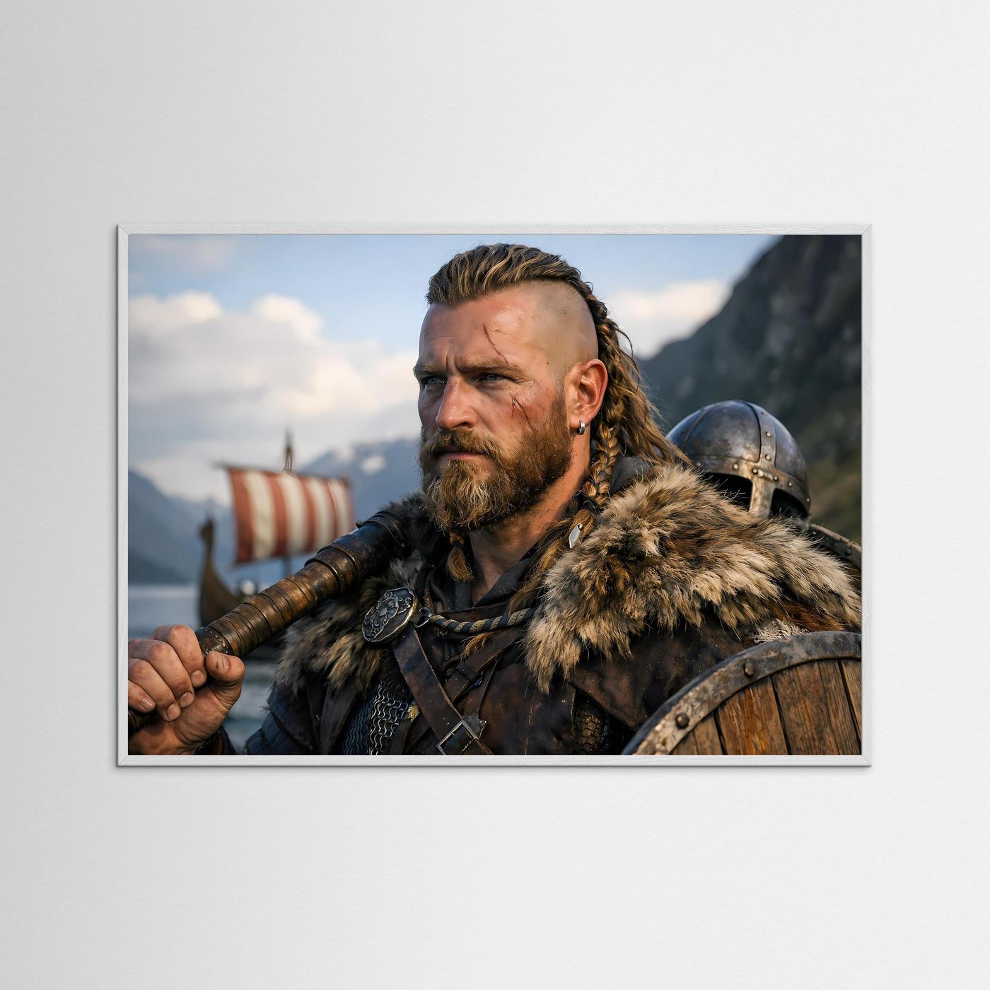 Wikinger-Krieger Poster mit grauem Rahmen, Querformat