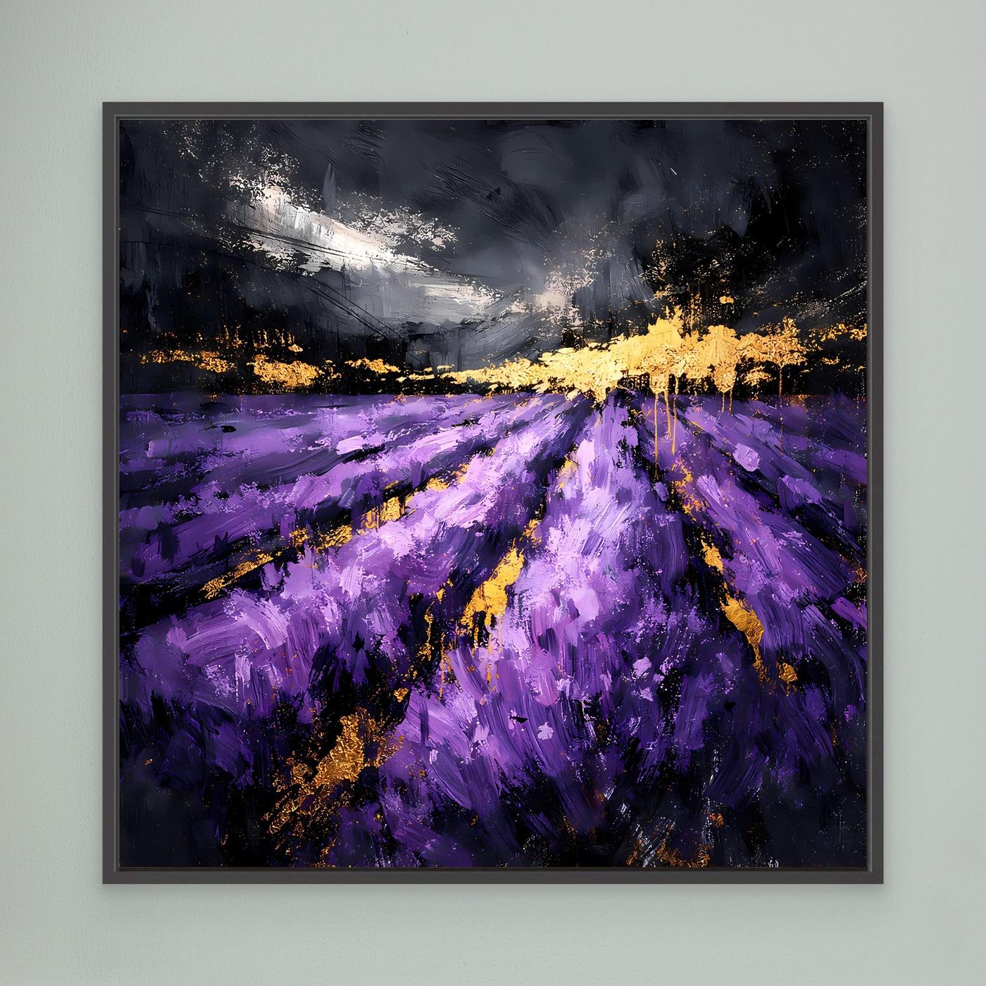 Leinwand Abstraktes Lavendelfeld in Lila und Gold | Modernes Natur Landschafts Wandbild