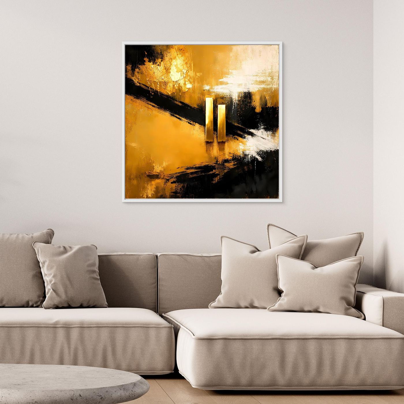 Leinwand Abstrakte Geometrie in Gold und Schwarz | Modernes Minimalistisches Wandbild