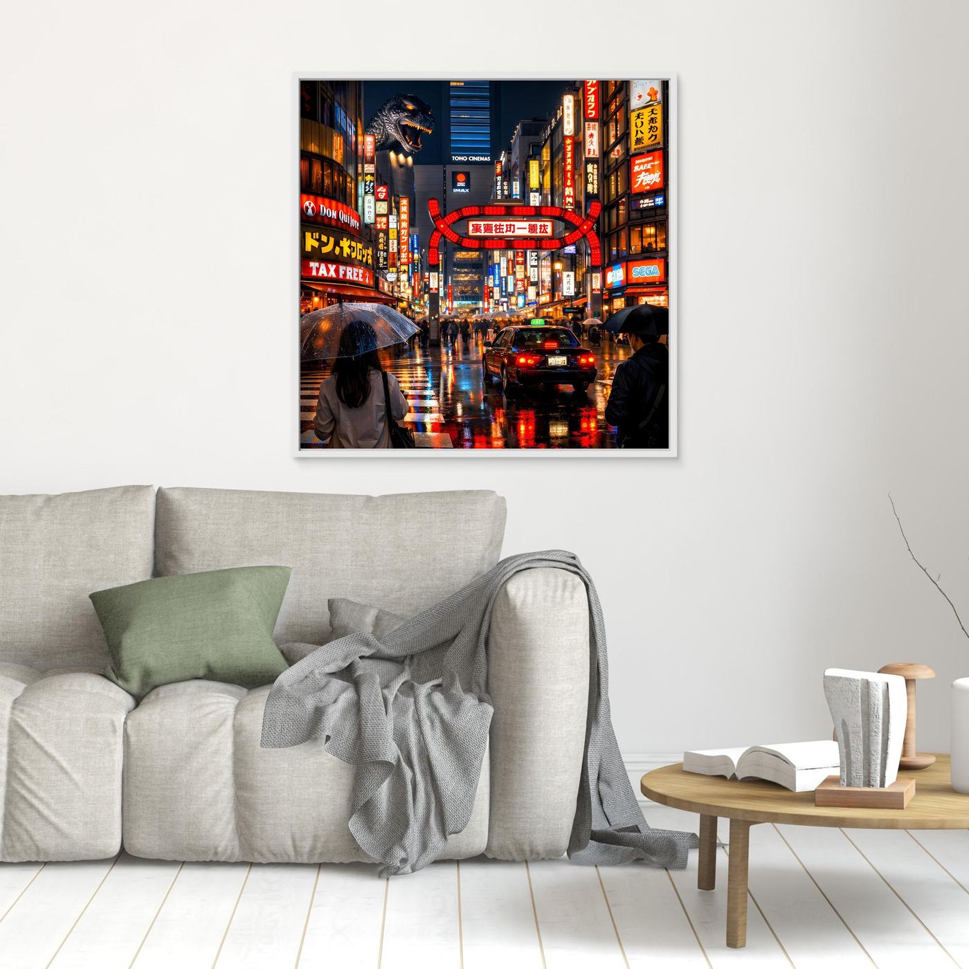 Leinwand Pulsierendes Tokio bei Nacht | Urbanes Kabukicho Kaiju Wandbild