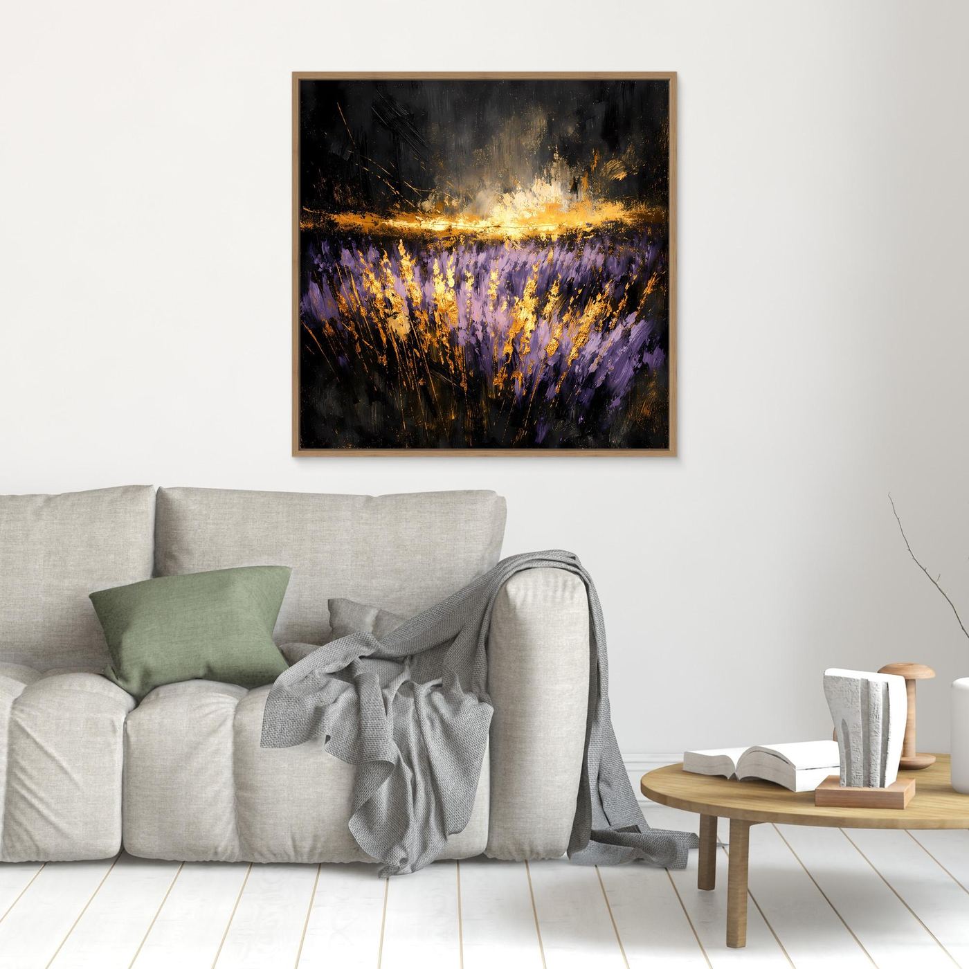 Leinwand Mystisches Lavendelfeld bei Nacht | Abstraktes Natur Wandbild Moderne Kunst