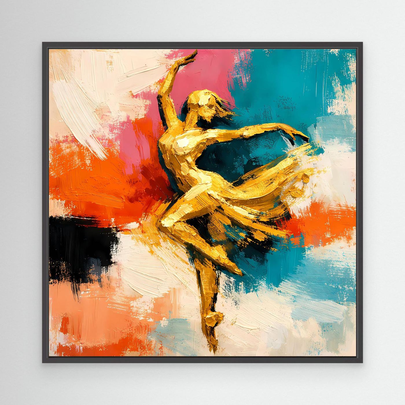 Leinwand Elegante Goldene Tänzerin im Flug | Abstraktes Ballett & Modern Art Wandbild