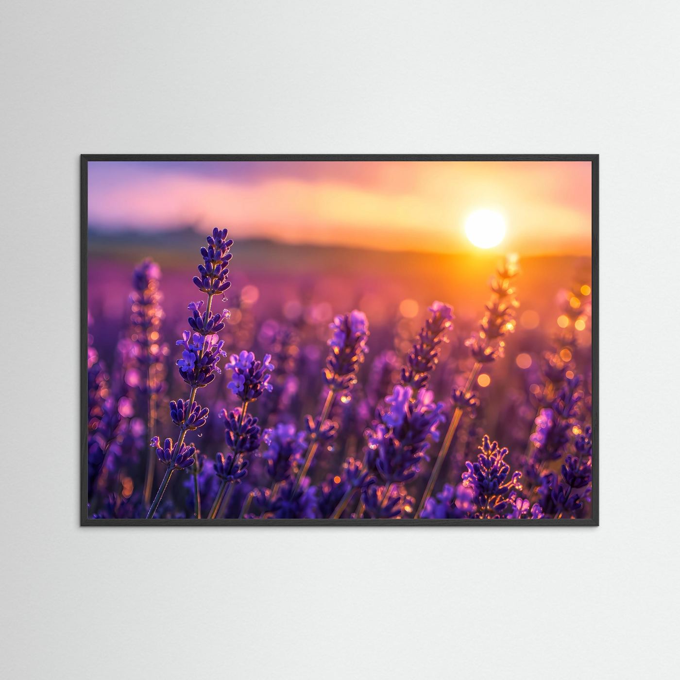 Lavendel Sonnenuntergang Poster | Provence Blumenfeld Wandbild | Romantische Naturfotografie mit Goldenem Abendlicht