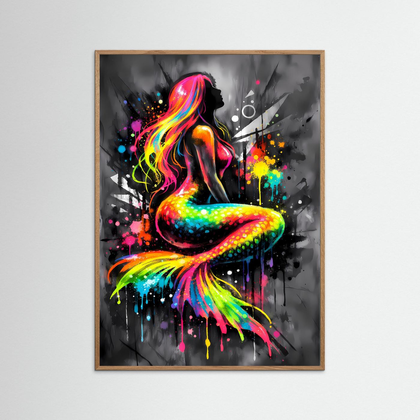 Magie der Meere | Abstraktes Meerjungfrauen Poster in leuchtenden Regenbogenfarben | Modernes Fantasy Kunstposter Hochformat