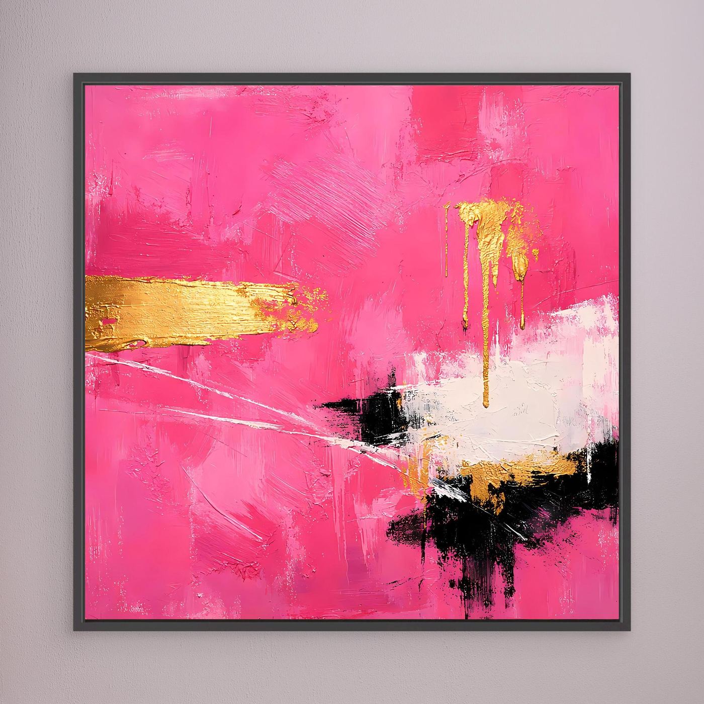 Leinwand Abstraktes Farbenspiel in Pink und Gold | Modernes Expressionistisches Wandbild
