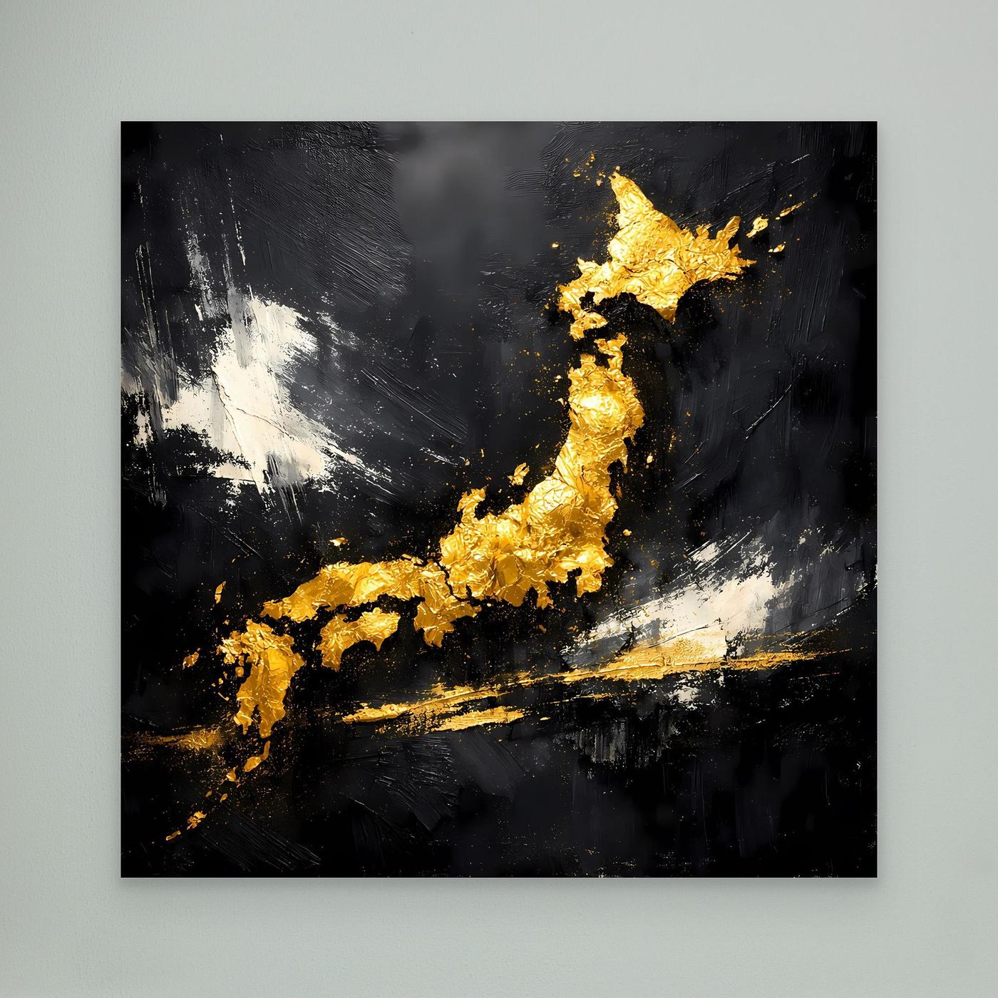 Leinwand Elegante Japan-Karte in Gold & Schwarz | Modernes Abstraktes Wandbild