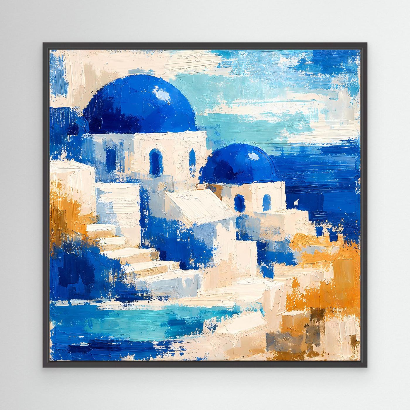 Leinwand Blau-weiße Häuser auf Santorin | Abstraktes Griechenland Wandbild