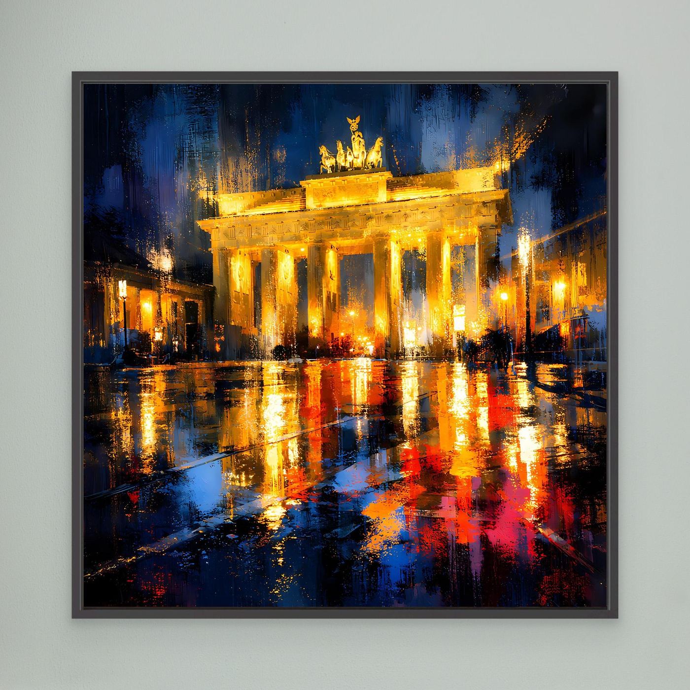 Leinwand Beleuchtetes Brandenburger Tor bei Nacht | Abstraktes Berlin Wandbild