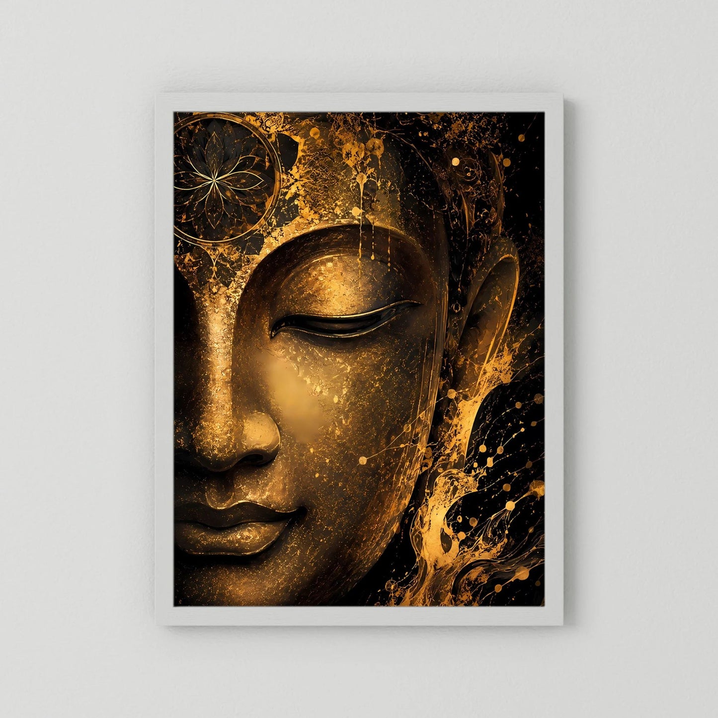 Abstraktes Buddha-Gesicht Poster, schwarz-goldener Look, Hochformat, ohne Rahmen