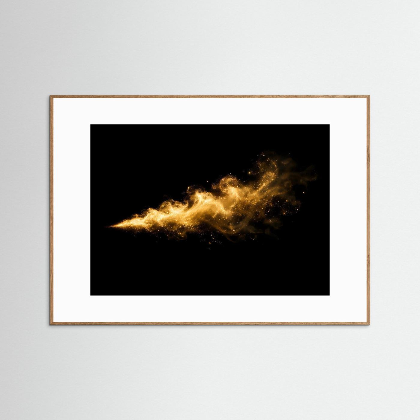 Eleganter Goldstaub im Rauchwirbel | Abstraktes Luxus Poster Querformat