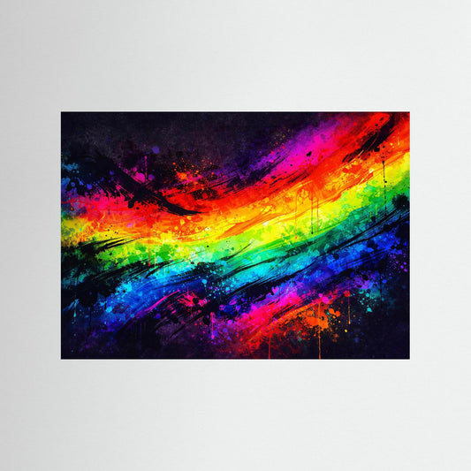 Dynamische Regenbogen Pinselstriche | Buntes Abstraktes Wandbild & Kunst Poster Querformat