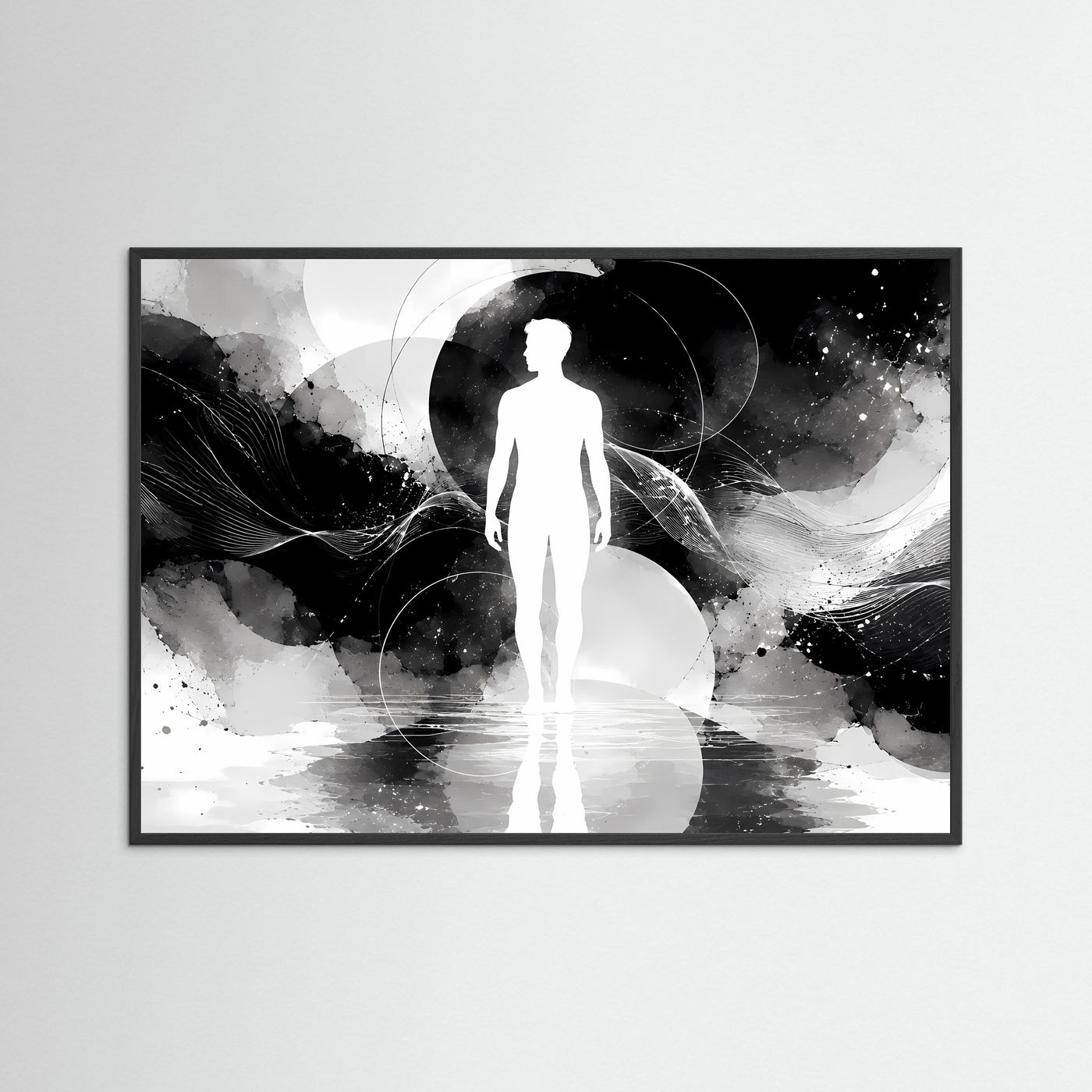 Abstrakte Mensch Silhouette Schwarz Weiß Poster | Minimalistische Line Art | Moderne Wandkunst | Spirituelles Design | Zeitgenössische Leinwand