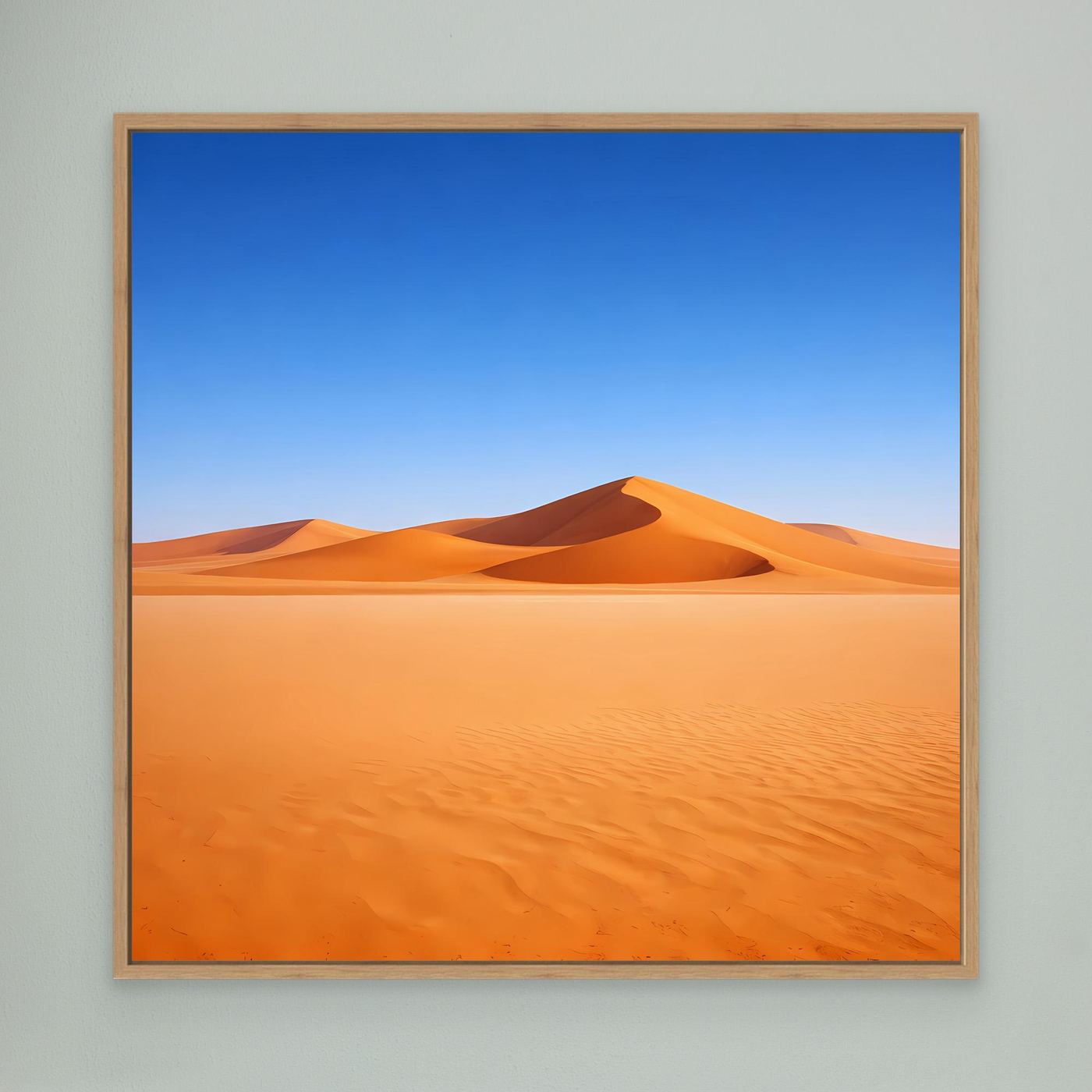 Leinwandbild mit Sanddünen in Orange und Blau, Eichenrahmen