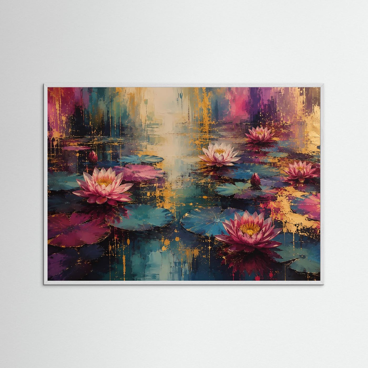 Abstrakter Lotus-Teich | Elegante Seerosen in Gold & Pastell