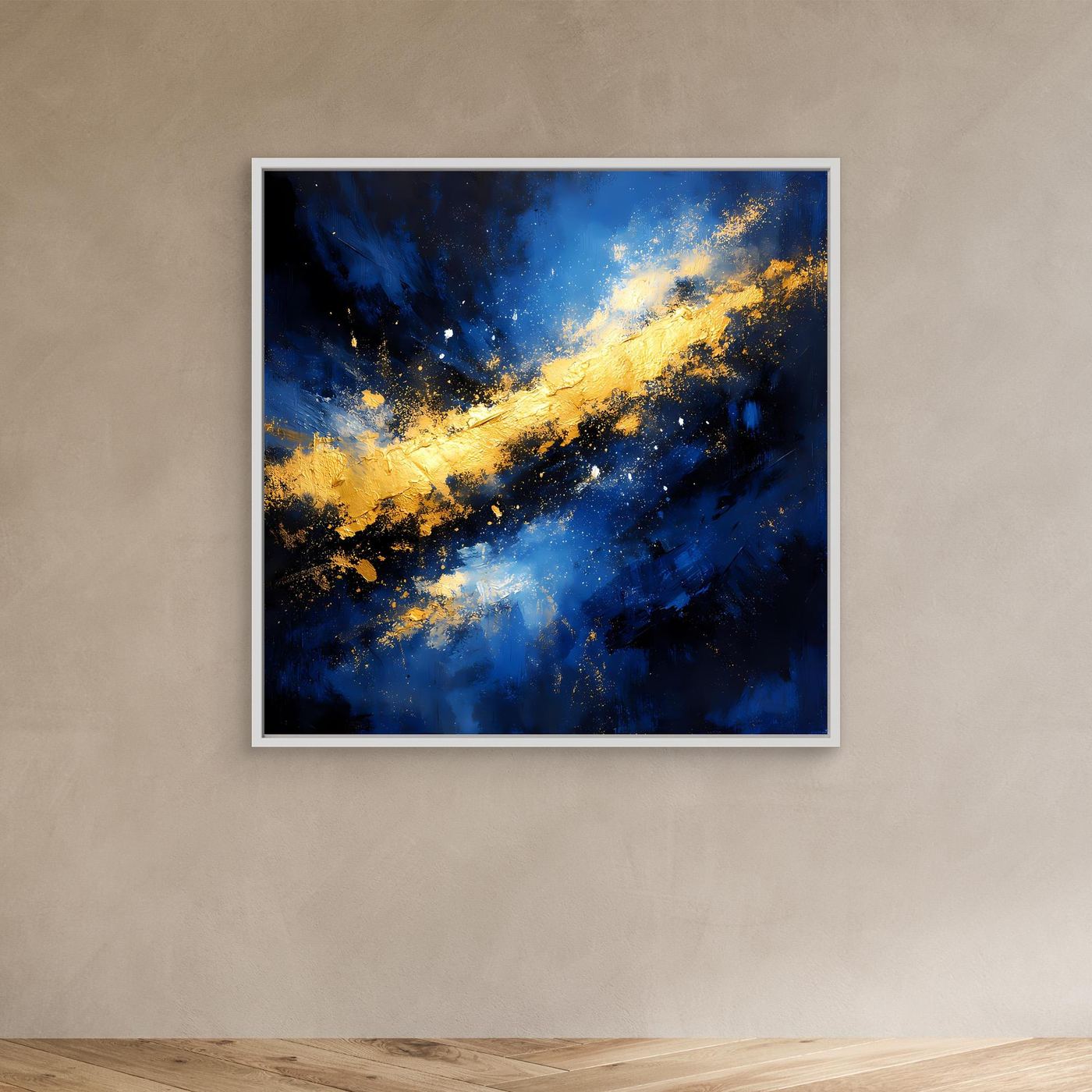 Leinwand Abstraktes Universum in Blau und Gold | Modernes Kosmos Wandbild