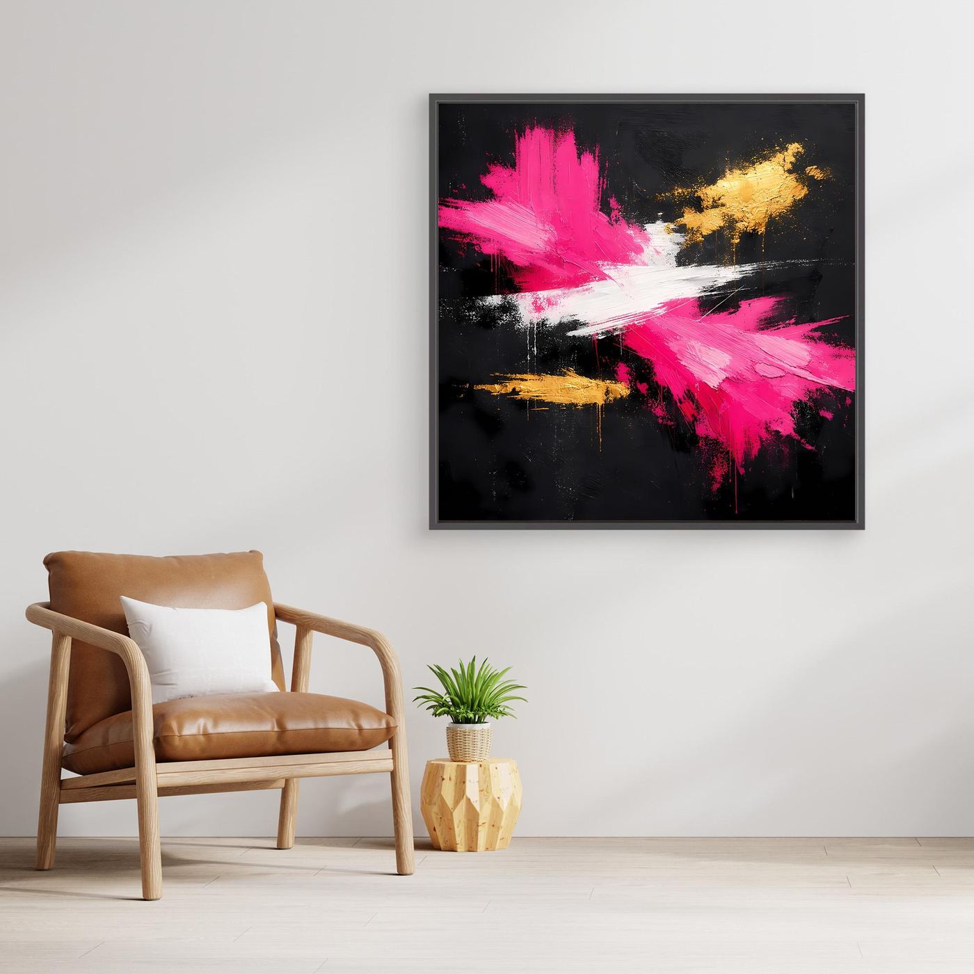 Leinwand Abstraktes Farbfeuerwerk in Pink & Gold | Modernes Acryl-Stil Wandbild