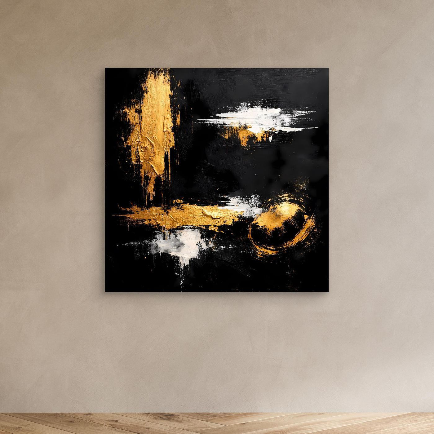 Leinwand Abstraktes Meisterwerk in Gold und Weiß | Modernes Galerie Wandbild