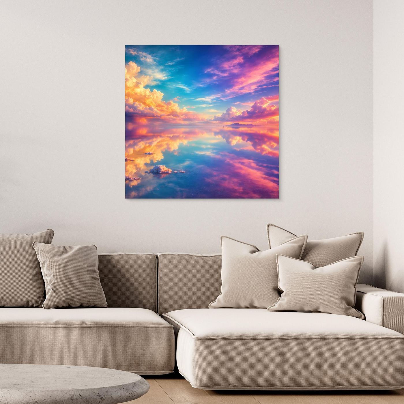 Leinwandbild Magischer Salzsee | Abstraktes Himmel-Spiegelungs Wandbild auf echtem Holzkeilrahmen