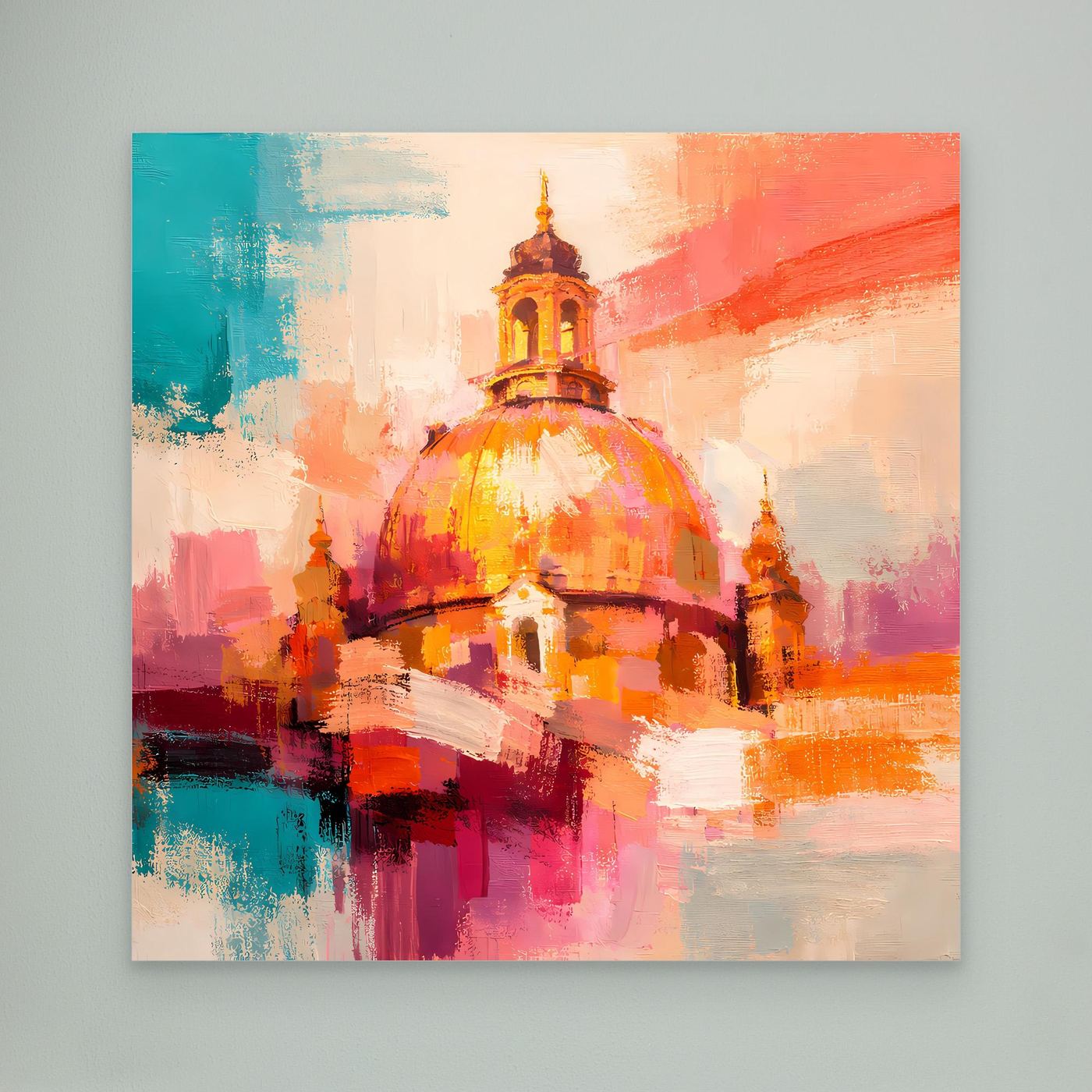 Leinwand Dresden Frauenkirche Wandbild | Abstraktes Architektur Bild Bunt
