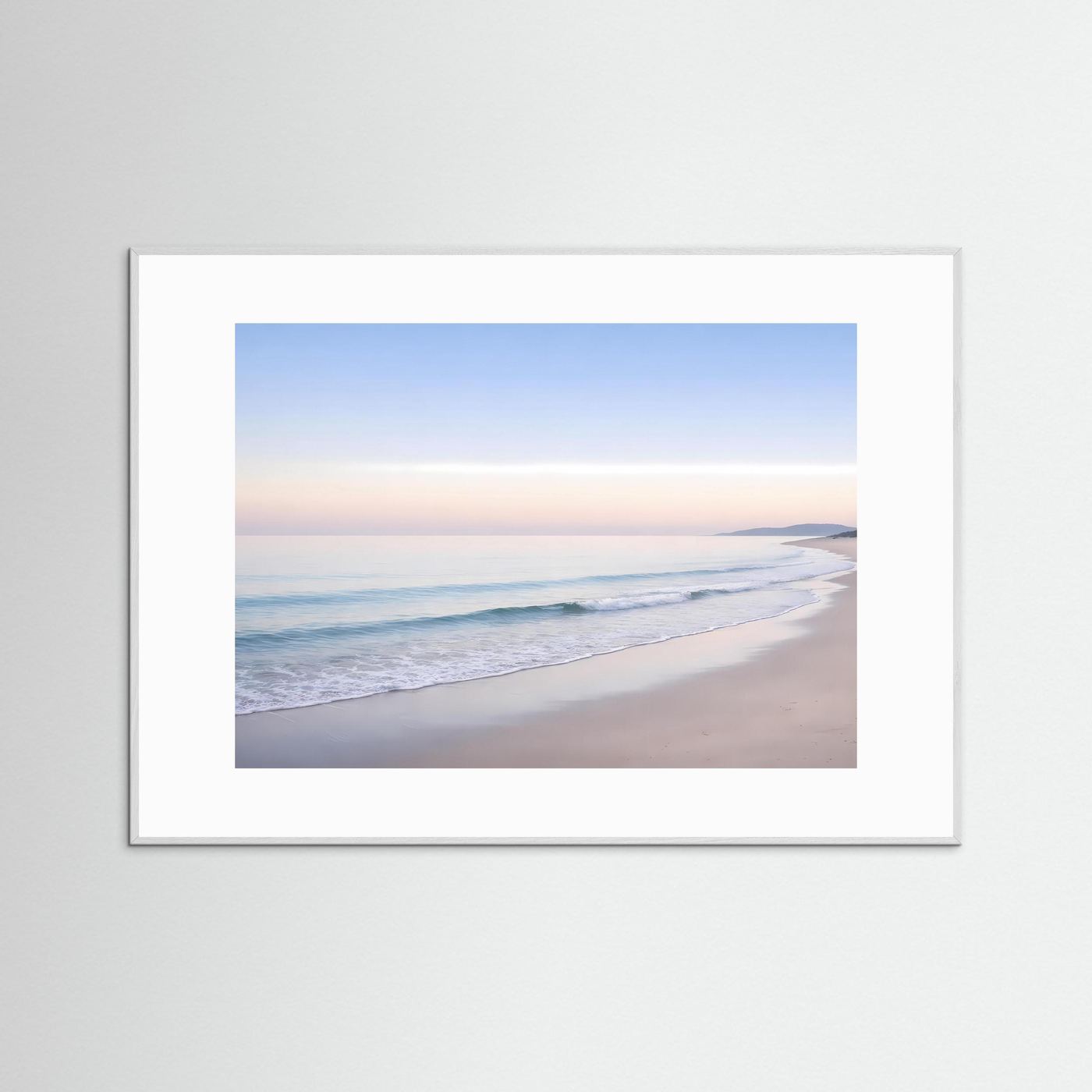 Poster Meerstrand-Fotografie mit weißem Passepartout, weißem Rahmen