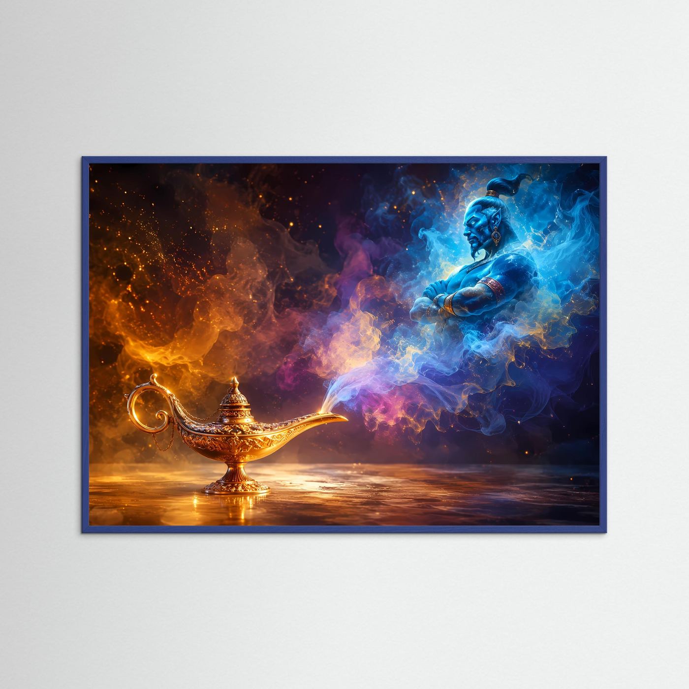 Magie aus der Wunderlampe | Mystischer Dschinn in Blau & Gold – Fantastische Wandkunst