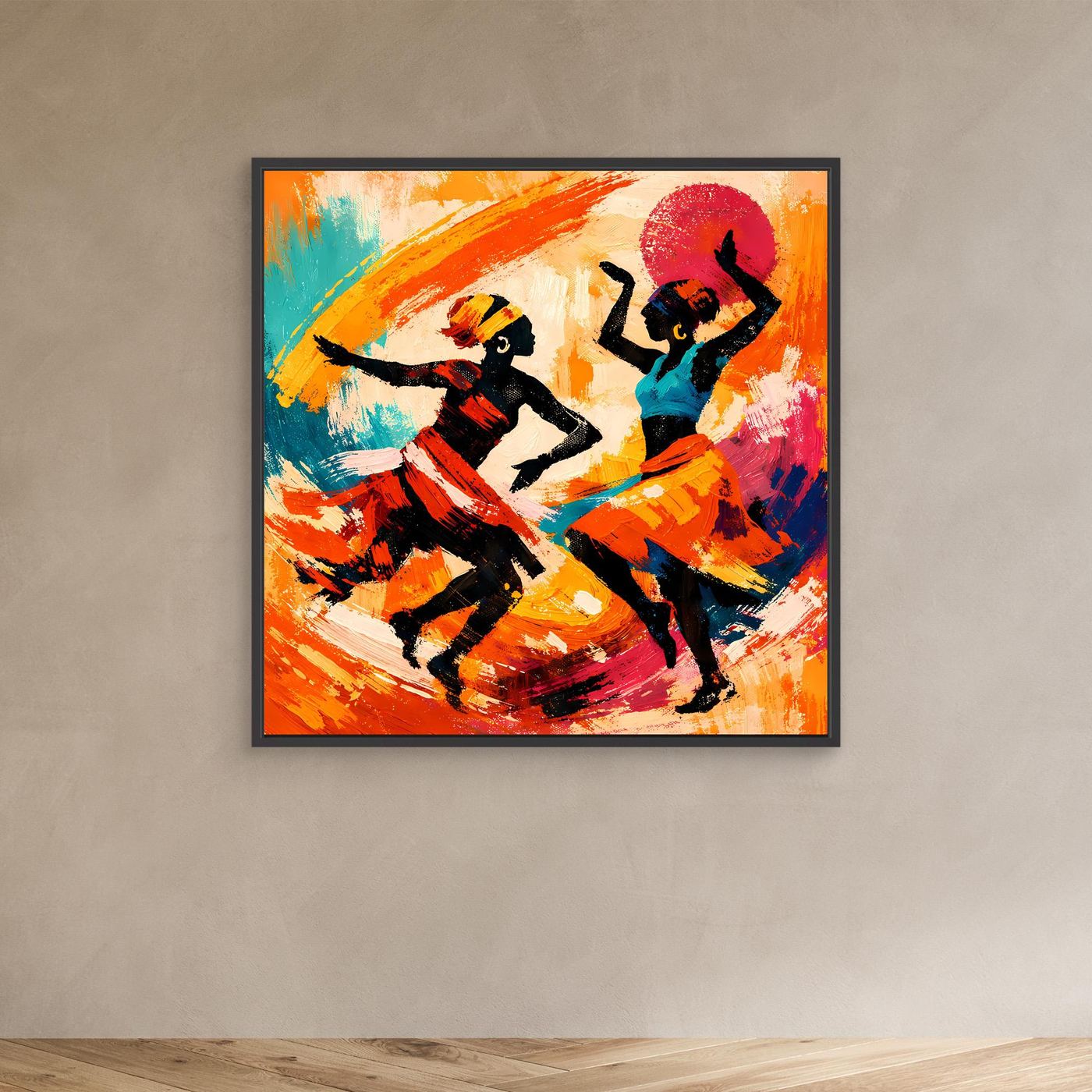 Leinwand Tanzende Afrikanerinnen im Sonnenuntergang | Abstraktes Ethno Pop Art Wandbild