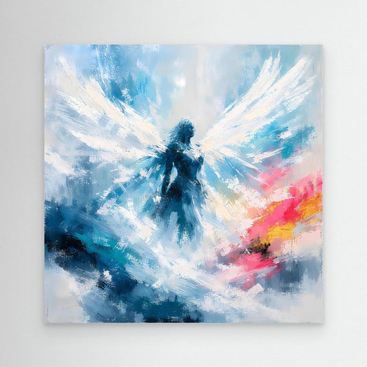 Leinwand Abstrakter Engel in Blau und Weiß | Modernes Wandbild auf echter Leinwand