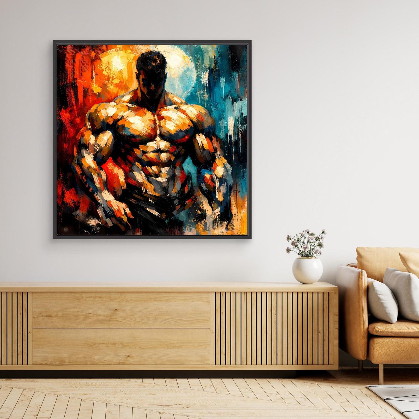Leinwandbild Bodybuilder, abstrakt, mit schwarzem Rahmen