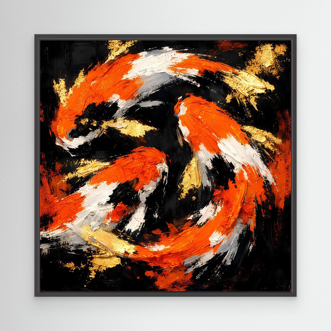 Leinwand Dynamische Koi-Karpfen | Abstraktes Yin Yang Wandbild Gold Orange