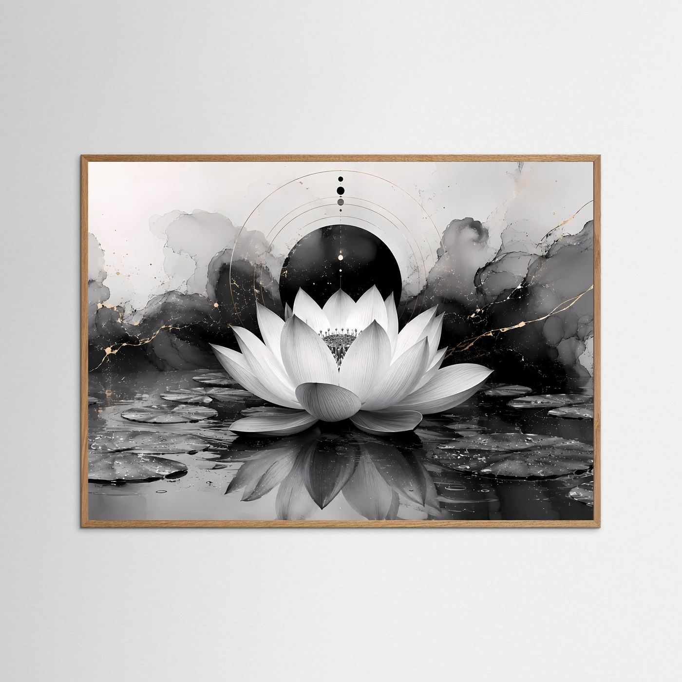 Weiße Lotusblüte in Schwarz & Gold | Elegante Zen Kunst