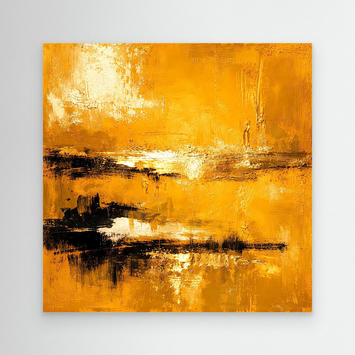 Leinwand Abstrakte Goldlandschaft am See | Modernes Elegantes Horizont Wandbild