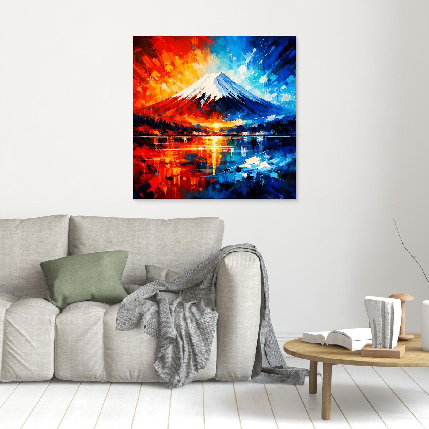 Leinwand Majestätischer Mount Fuji im Feuer- und Eis-Kontrast | Abstraktes Japan Wandbild