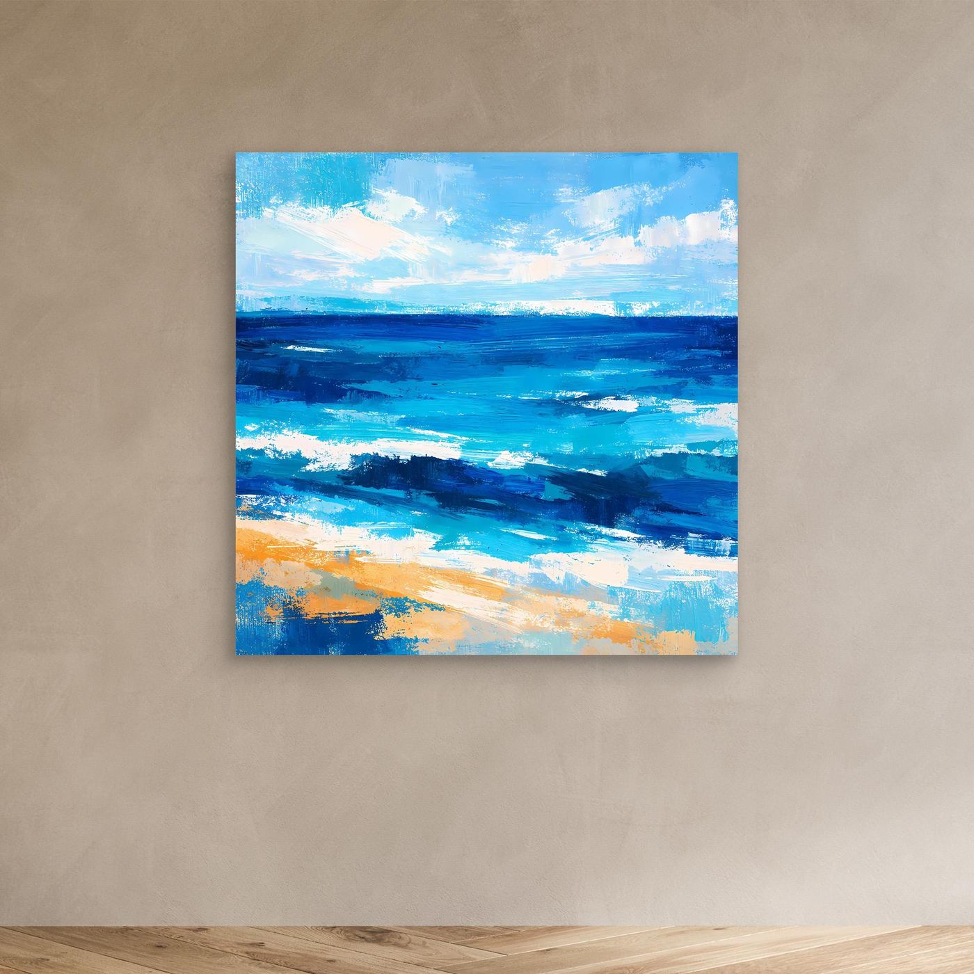 Abstract ocean canvas wall art, blue sea and sandy streaks, unframed