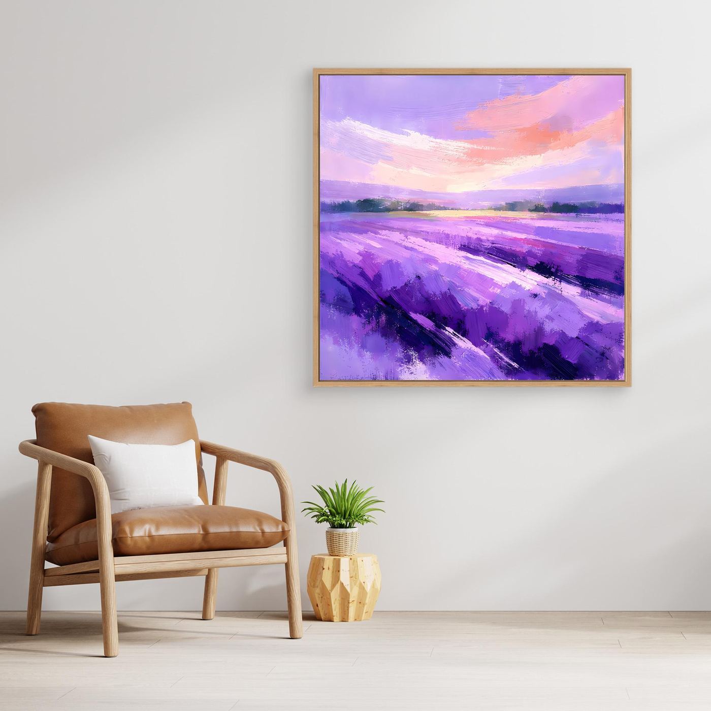 Leinwand Abstraktes Lavendelfeld im Abendlicht | Modernes Provence Wandbild Lila