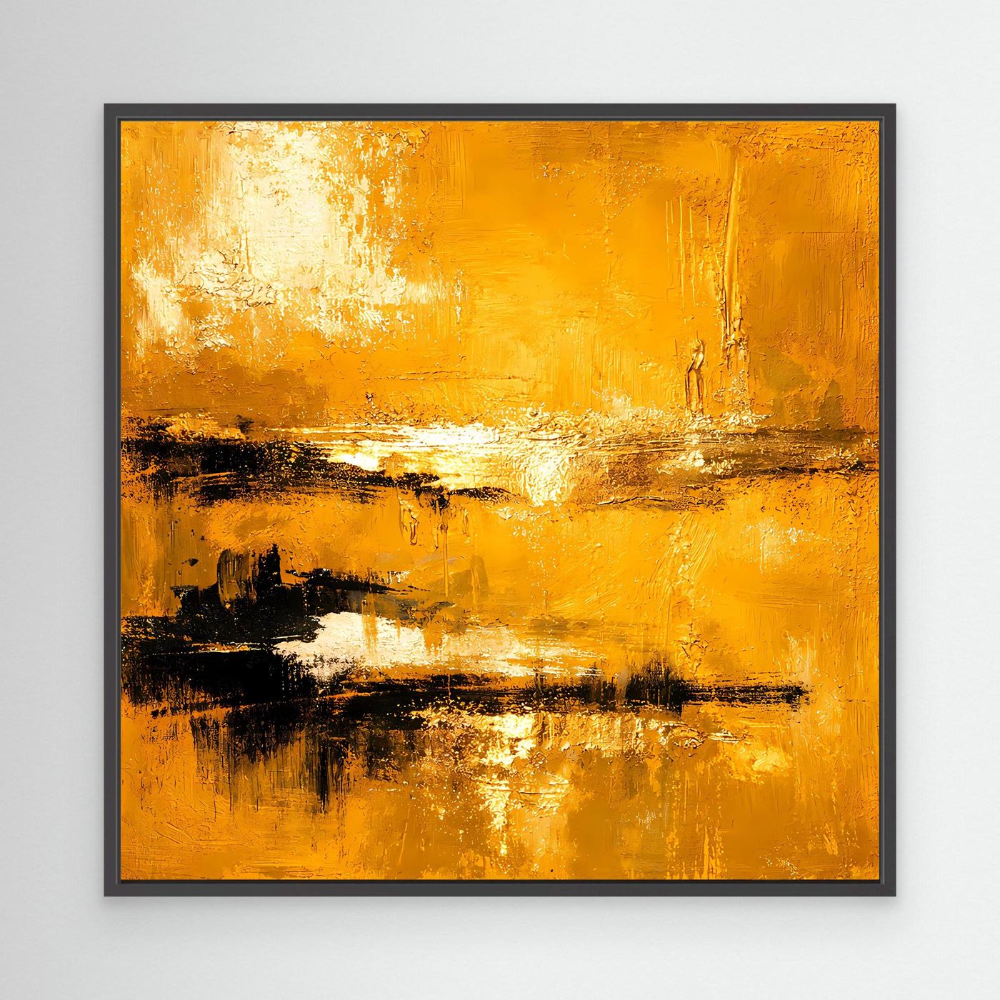 Leinwand Abstrakte Goldlandschaft am See | Modernes Elegantes Horizont Wandbild
