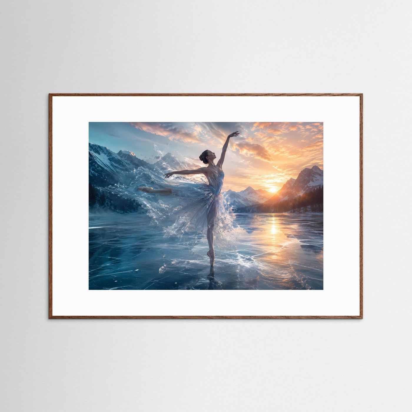 Elegante Ballerina auf Eissee im Sonnenuntergang | Panorama Tanz & Alpen Poster Querformat