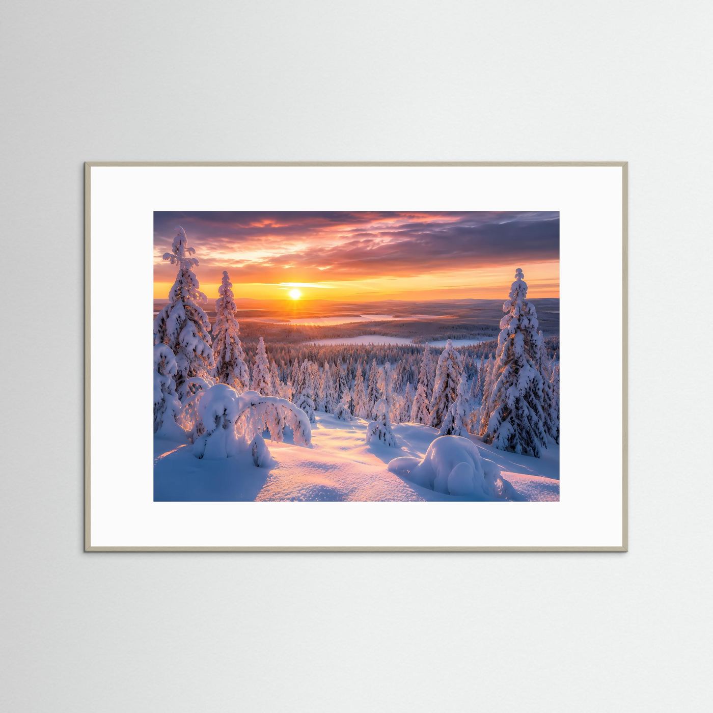 Winterzauber im Sonnenuntergang | Verschneite Winterlandschaft Poster Querformat
