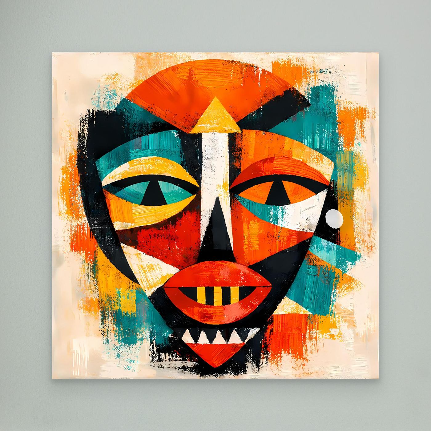 Leinwand Abstrakte Afrikanische Maske | Kubistisches Modern Art Wandbild