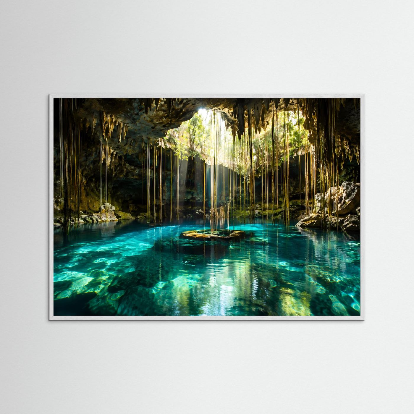 Cenote Poster | Türkise Höhle Wandbild | Tropische Lagune Kunst | Mystische Natur Landschaft | Leinwand Dschungel Deko