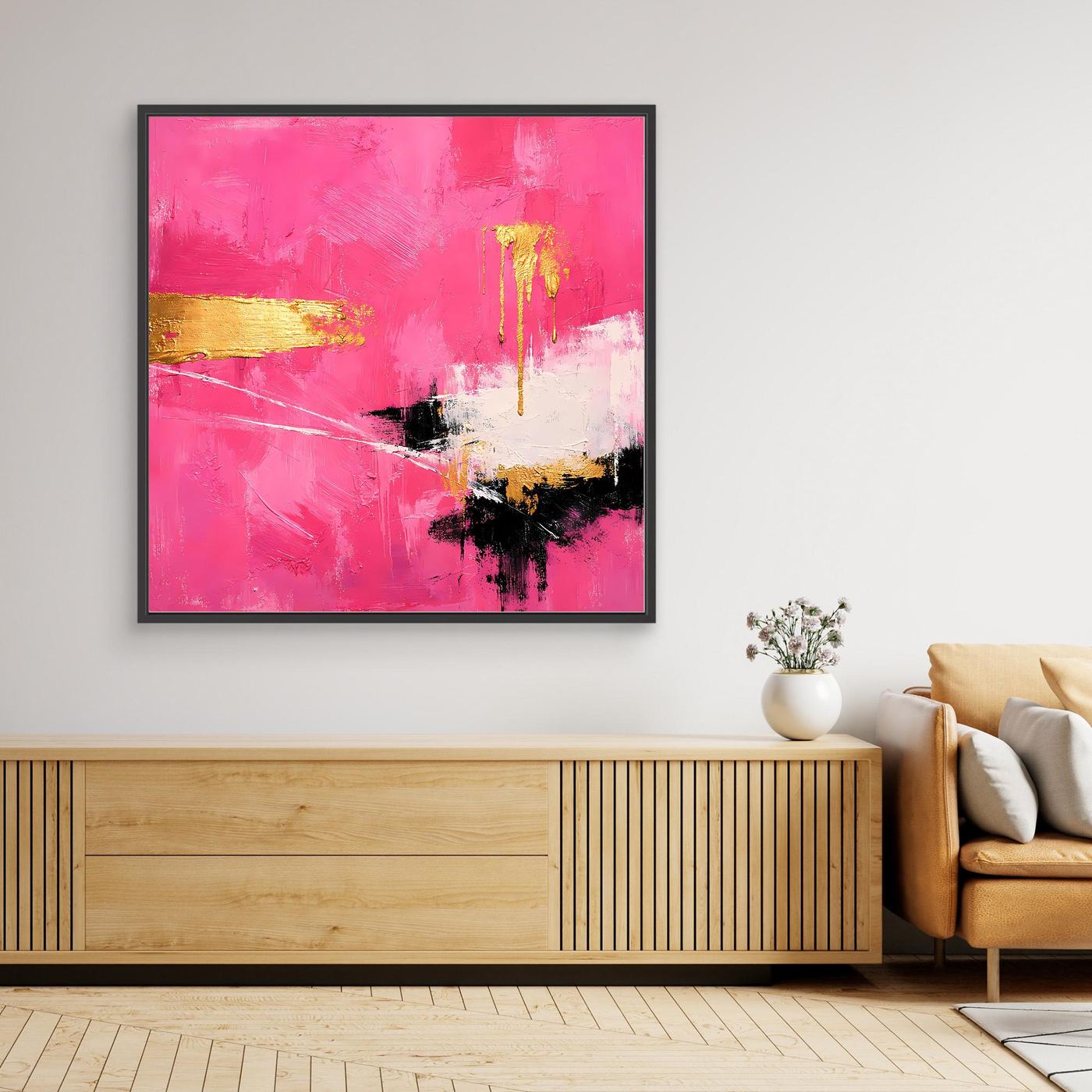 Leinwand Abstraktes Farbenspiel in Pink und Gold | Modernes Expressionistisches Wandbild