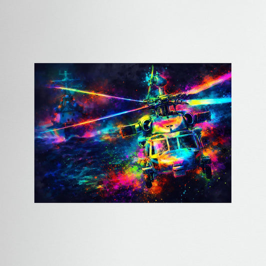 Bunter Hubschrauber Abstrakt | Neon Helikopter Poster Querformat & Wall Art