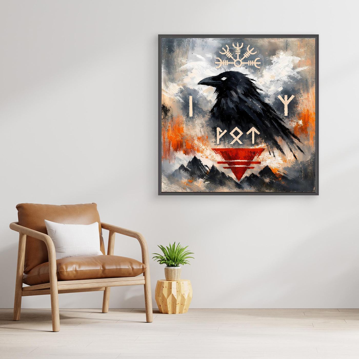 Leinwand Odin's Rabe | Wikinger Runen & Vegvísir Nordisches Wandbild