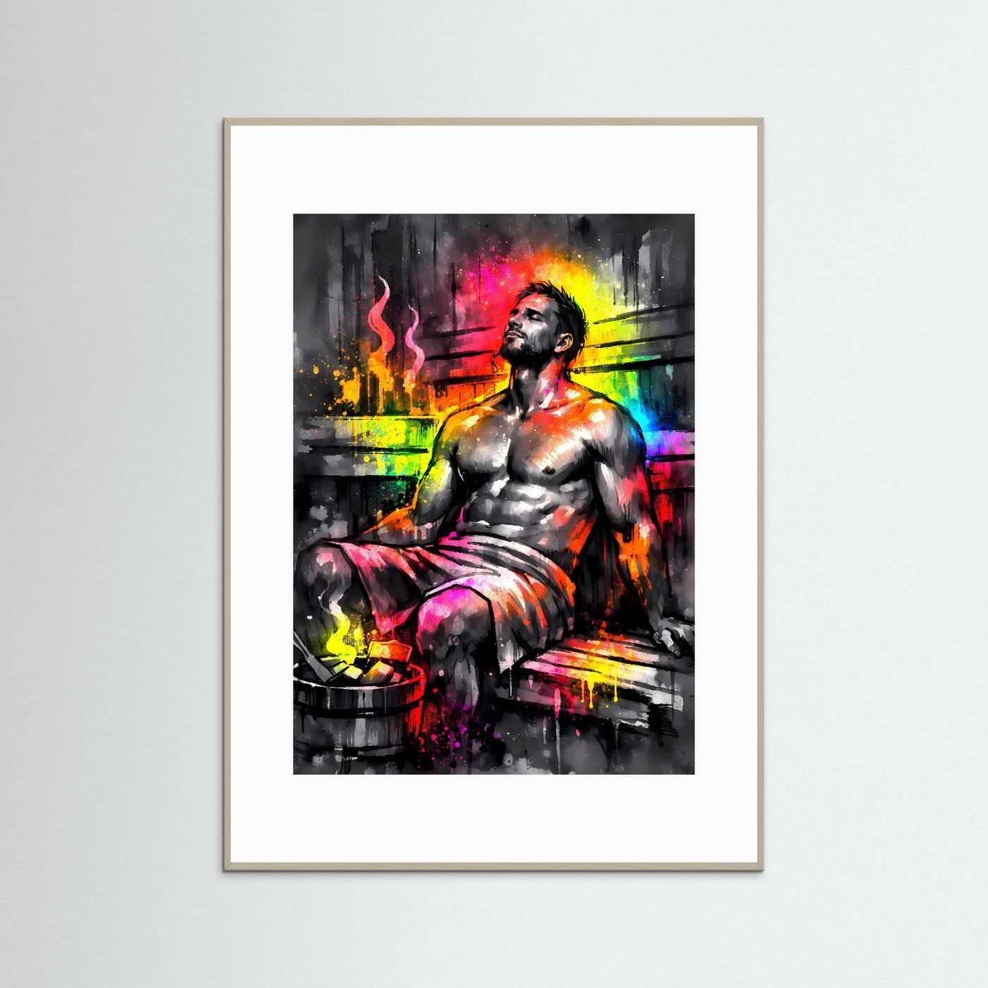 Die Kunst der Regeneration | Sauna Poster in bunten Neonfarben & Wellness-Optik | Abstraktes Kunstposter Hochformat