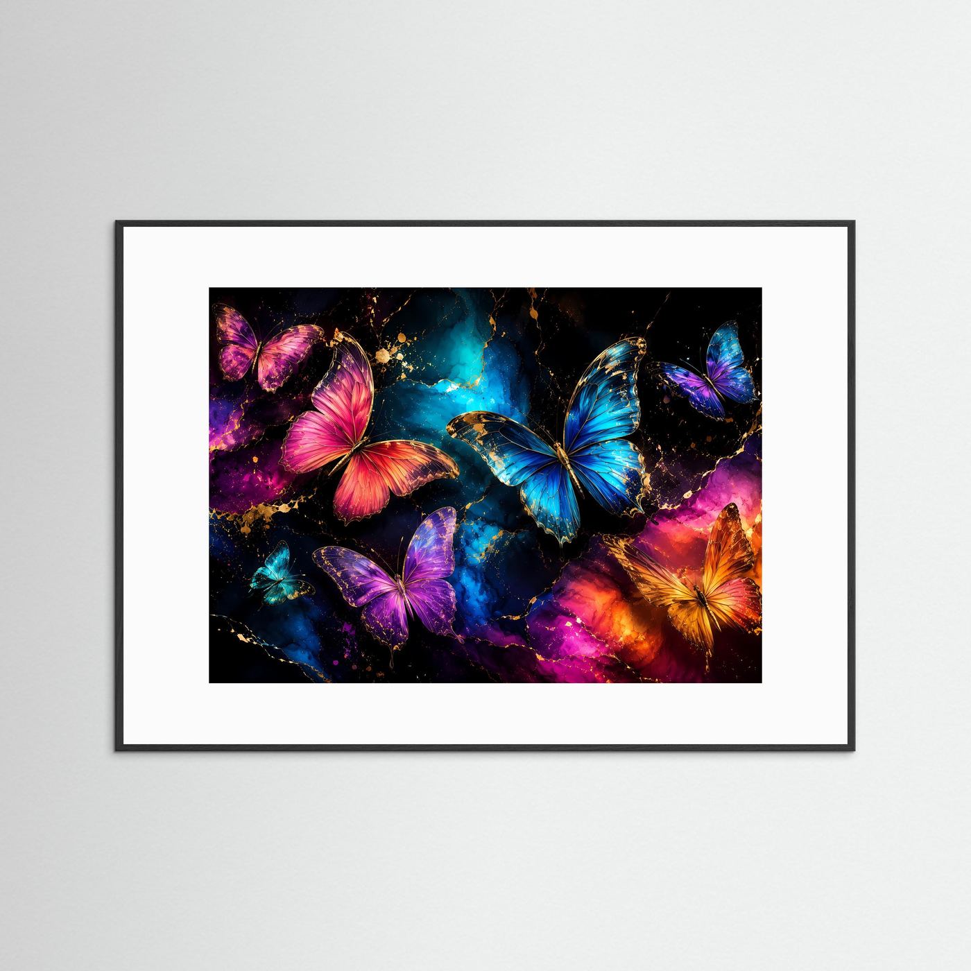 Faszinierende Schmetterlinge mit Goldakzenten | Modernes Insekten & Kunst Poster Querformat